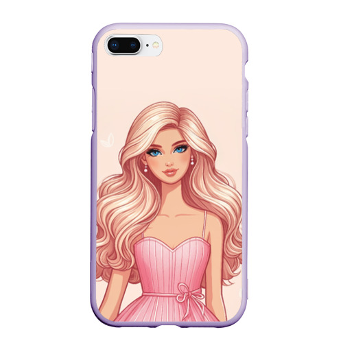 Чехол для iPhone 7Plus/8 Plus матовый с принтом Барби в розовом платье, вид спереди #2