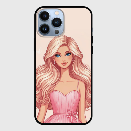 Чехол для iPhone 13 Pro Max с принтом Барби в розовом платье, вид спереди #2