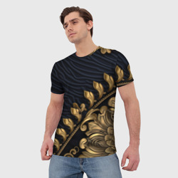 Мужская футболка 3D Золотая объемная лепнина  - фото 2