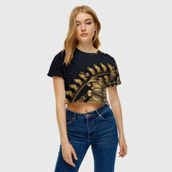 Женская футболка Crop-top 3D Золотая объемная лепнина  - фото 2