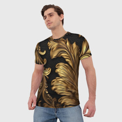 Мужская футболка 3D Золотые листья винтажные лепнина - фото 2