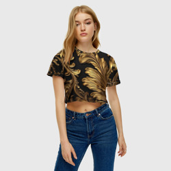 Женская футболка Crop-top 3D Золотые листья винтажные лепнина - фото 2