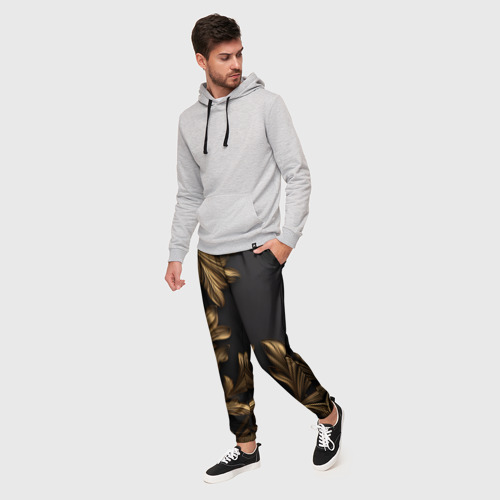 Мужские брюки 3D Золотые узоры на черном лепнина, цвет 3D печать - фото 3