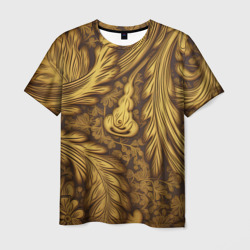 Мужская футболка 3D Темные золотые узоры лепнина