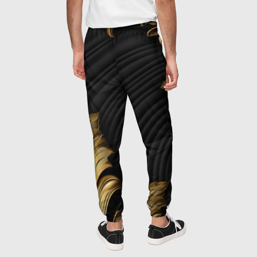 Мужские брюки 3D Золотые объемные листья на черном фоне лепнина, цвет 3D печать - фото 5