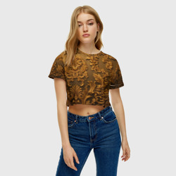 Женская футболка Crop-top 3D Темная лепнина золото - фото 2
