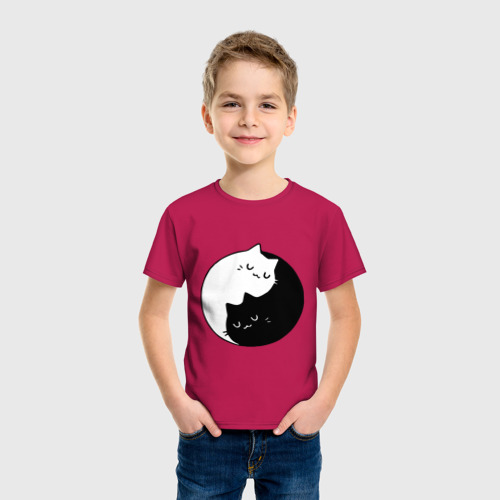 Детская футболка хлопок с принтом Кошачий ин янь, фото на моделе #1