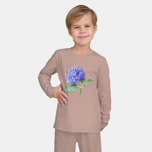 Детская пижама с лонгсливом хлопок с принтом Гортензия синяя, фото на моделе #1