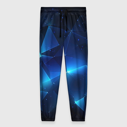 Женские брюки с принтом Синие осколки - рельефные полигональные теругольники, вид спереди №1