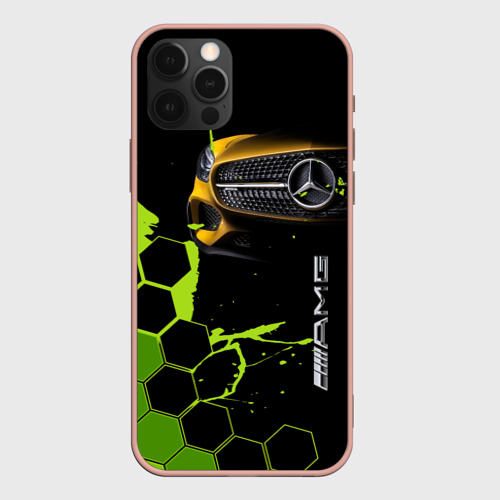 Чехол для iPhone 12 Pro Max с принтом Мерседес AMG тёмный, вид спереди #2
