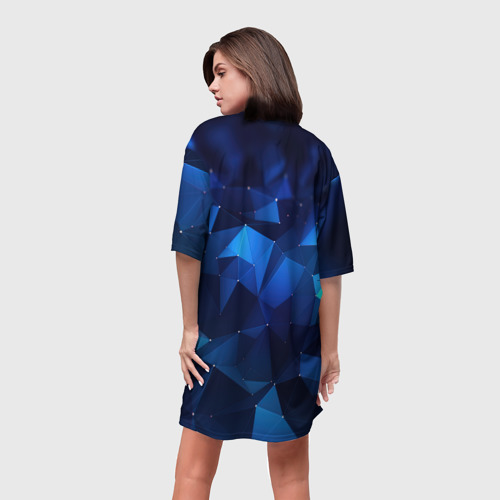 Платье-футболка 3D Синие осколки из мелких абстрактных части  калейдоскоп, цвет 3D печать - фото 4