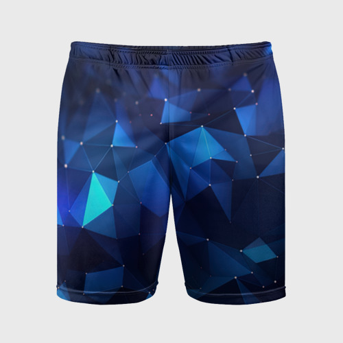 Мужские шорты спортивные с принтом Синие осколки из мелких абстрактных части  калейдоскоп, вид спереди №1