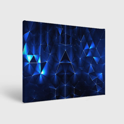 Холст прямоугольный Синие-неоновые полигональные треугольники - калейдоскопная текстура