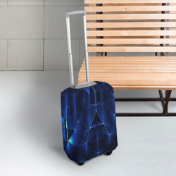 Чехол для чемодана 3D Синие-неоновые полигональные треугольники - калейдоскопная текстура - фото 2