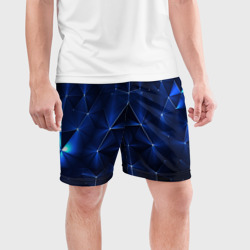 Мужские шорты спортивные Синие-неоновые полигональные треугольники - калейдоскопная текстура - фото 2