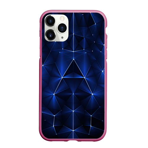 Чехол для iPhone 11 Pro Max матовый Синие-неоновые полигональные треугольники - калейдоскопная текстура, цвет малиновый