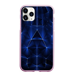 Чехол для iPhone 11 Pro Max матовый Синие-неоновые полигональные треугольники - калейдоскопная текстура