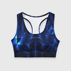 Женский спортивный топ 3D Синие-неоновые полигональные треугольники - калейдоскопная текстура