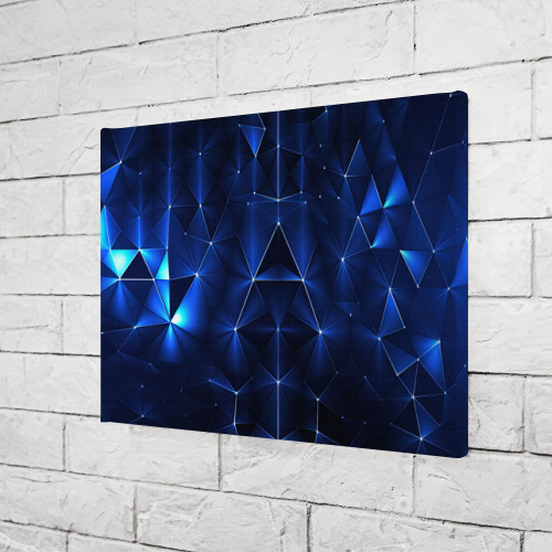 Холст прямоугольный Синие-неоновые полигональные треугольники - калейдоскопная текстура, цвет 3D печать - фото 3