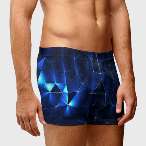 Мужские трусы 3D Синие-неоновые полигональные треугольники - калейдоскопная текстура, цвет 3D печать - фото 3