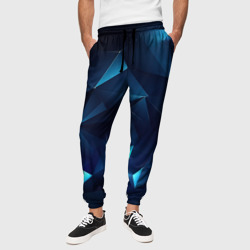 Синие осколки из мелких  абстрактных  частиц в стиле  калейдоскопа – Мужские брюки 3D с принтом купить
