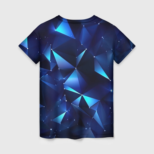 Женская футболка 3D с принтом Синие осколки  из мелких  абстрактных  частиц, вид сзади #1