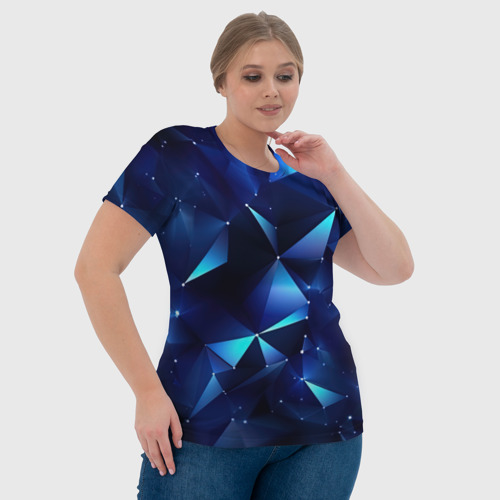 Женская футболка 3D с принтом Синие осколки  из мелких  абстрактных  частиц, фото #4