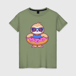 Пончик и ленивец – Женская футболка хлопок с принтом купить со скидкой в -20%