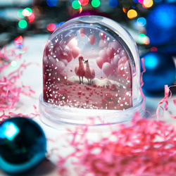Игрушка Снежный шар Розовые влюбленные ламы - фото 2