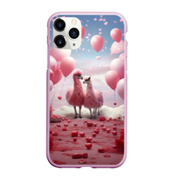 Чехол для iPhone 11 Pro Max матовый Розовые влюбленные ламы