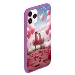 Чехол для iPhone 11 Pro Max матовый Розовые влюбленные ламы - фото 2