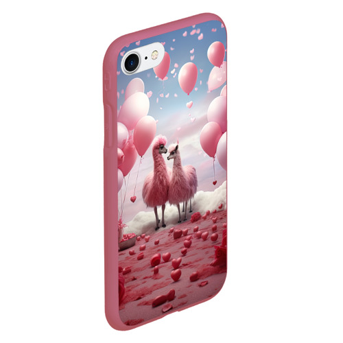 Чехол для iPhone 7/8 матовый с принтом Розовые влюбленные ламы, вид сбоку #3
