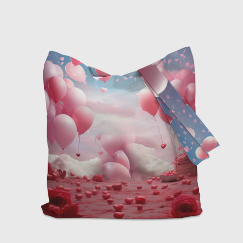 Шоппер 3D с принтом Розовые влюбленные ламы, вид сзади #2