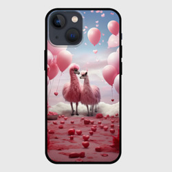 Чехол для iPhone 13 mini Розовые влюбленные ламы