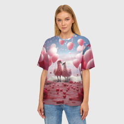 Женская футболка oversize 3D Розовые влюбленные ламы - фото 2