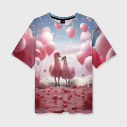 Женская футболка oversize 3D Розовые влюбленные ламы