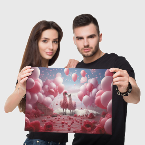 Холст прямоугольный Розовые влюбленные ламы, цвет 3D печать - фото 5