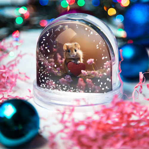 Игрушка Снежный шар Милый маленький хомячок с сердечком - фото 3