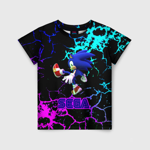 Детская футболка 3D с принтом Sonic sega game неоновая текстура, вид спереди #2