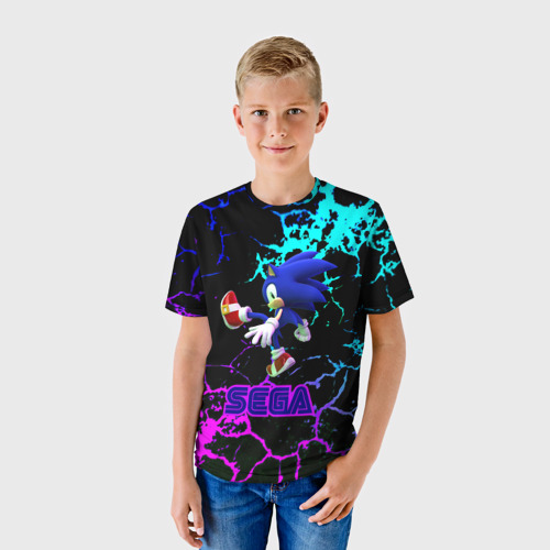 Детская футболка 3D с принтом Sonic sega game неоновая текстура, фото на моделе #1
