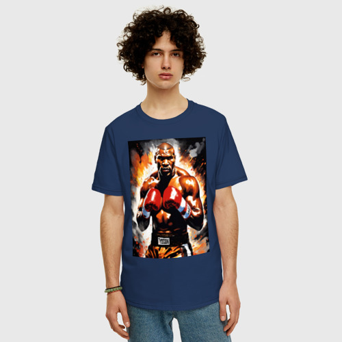 Мужская футболка хлопок Oversize Боксер Майк Тайсон, цвет темно-синий - фото 3