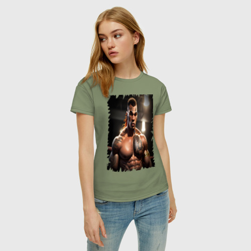 Женская футболка хлопок с принтом Майк Тайсон лучший боксер, фото на моделе #1