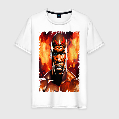 Мужская футболка из хлопка с принтом Майк Тайсон огненный боксер, вид спереди №1