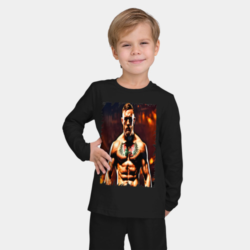 Детская пижама с лонгсливом хлопок Конор Макгрегор боец в тени, цвет черный - фото 3