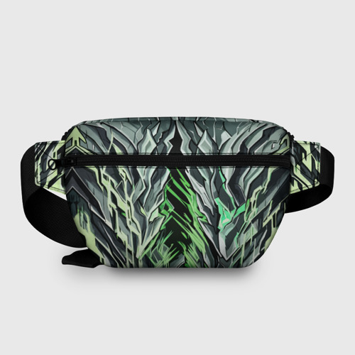 Поясная сумка 3D с принтом Камень и зелёные полосы, вид сзади #1