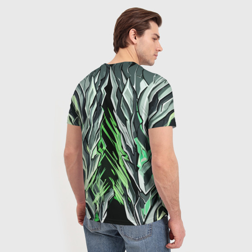 Мужская футболка 3D с принтом Камень и зелёные полосы, вид сзади #2