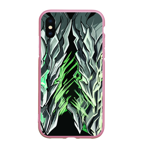Чехол для iPhone XS Max матовый с принтом Камень и зелёные полосы, вид спереди #2