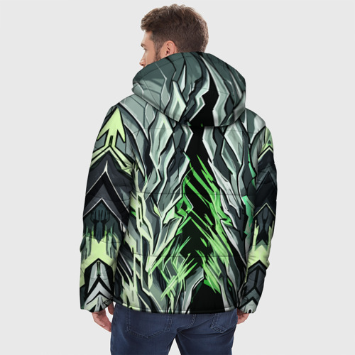 Мужская зимняя куртка 3D с принтом Камень и зелёные полосы, вид сзади #2