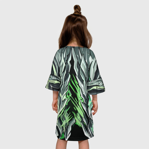 Детское платье 3D с принтом Камень и зелёные полосы, вид сзади #2