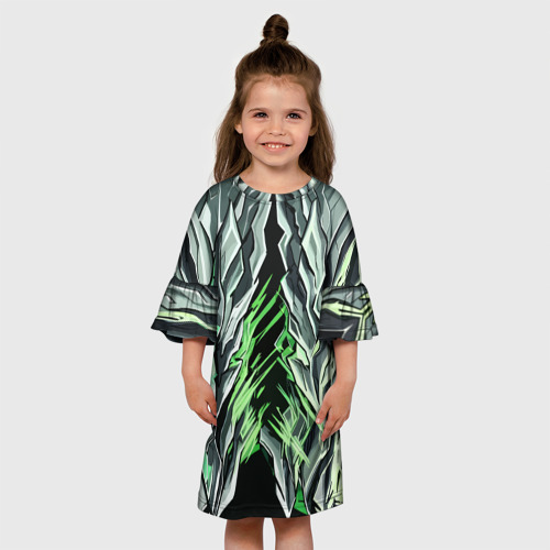 Детское платье 3D с принтом Камень и зелёные полосы, вид сбоку #3